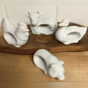 Vintage Farmhouse Napkin Rings White Porcelain Chicken Duck Pig Cow Japan
